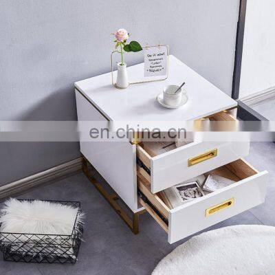 Bedroom furniture 2 drawers wooden night stand line painted bedside table nightstand white