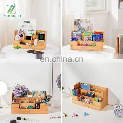 Bamboo Desk Organizer With Handle Office Supplies Pen Organizers and Accessories All-in-One Desk File Organizer 9 Compartments photo-5