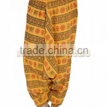 Indian Women Cotton Om Print Yellow Color Harem Pants Causal Trouser Yoga Dance Baggy Hippie Genie Boho Casual Pants