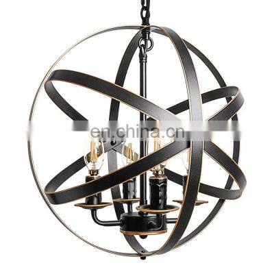 4-Light Chandelier Farmhouse Rustic Industrial Pendant Lighting with Metal Spherical Shade Black Chandeliers for Dining Room