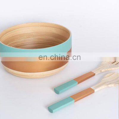 Cheap Wholesale Set Spun Bamboo Salad Bowl Large and Utensils Vietnam Manufacturer