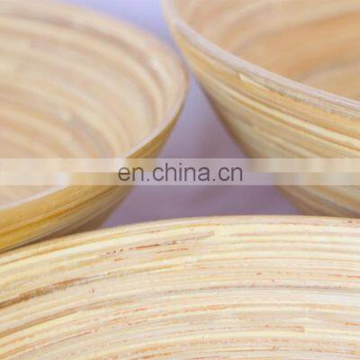 Natural Round Set of 3 Natural Spun Bamboo Salad Bowl, Handmade Serving Bowls With Lacquer Outside Wholesale photo-5