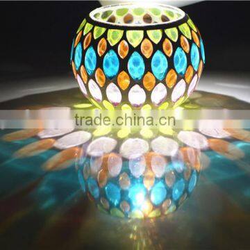 Colorful Glass Mosaic Cylinder Candle Holders Bronze & Turquoise Candle Jars