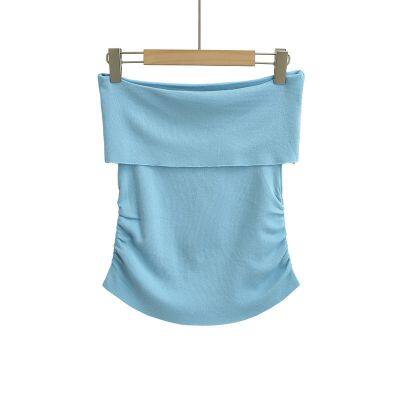 Spring new European and American style women's retro round neck temperament niche sexy off shoulder one shoulder top