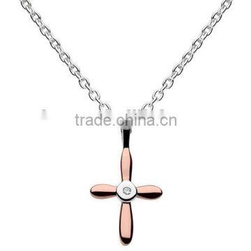 latest design fashion girls necklace kids rose gold plated necklace diamond cross pendant necklace