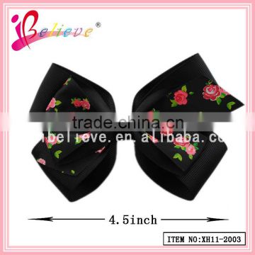 Hot selling hair bow floral ribbon handmade 2 layers big hair ribbon bow clips