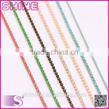 New Wholesale bulk AAA cheap multicolored bling bling glass crystal rhinestone trim, hign grade DIY cup chain rhinestone