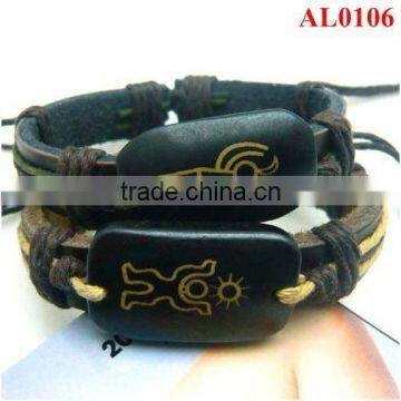 2012 unique black bracelets, couple bracelets, ox bones leather bracelets for lovers AL0106