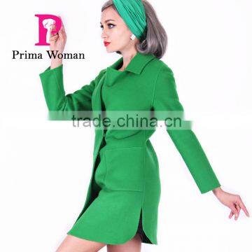 2016 Fashion Spring Wholesale Clothing Medium Length Slim Fit Wool Women Trench Coat photo-4