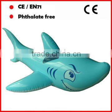 Blue color PVC inflatable shark pool rider for kids with handles