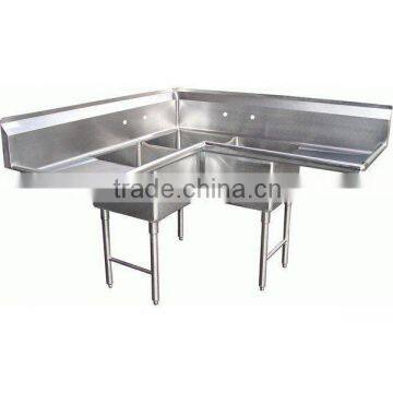 Three bowls washing sink with platfrom and backsplash/kitchen equipment(BN-S15)