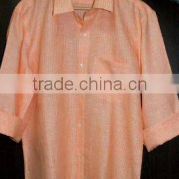 Orange casual linen shirt with mother of pearl buttons