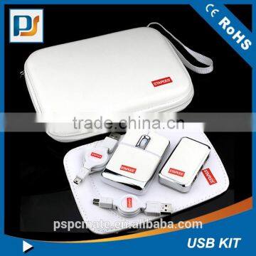 White color USB Laptop PC Accessories Travel USB Kit With Retractable Cables