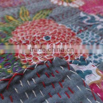 Tropical Kantha Handmade Quilt, Queen Size Reversible Kantha Bedding, Handstiched By Artisians of India, Hand Art Kantha Work