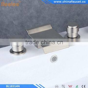 Contemporary Waterfall Stainless Steel Two Handles Three Holes Bathroom Waterfall Basin Mixer Vessel Faucet Taps Bathtub Faucet