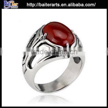Elegant Titanium Men's Antique Big Red Diamond Rings,316L Stainless Steel Big Stone Ring Designs photo-4