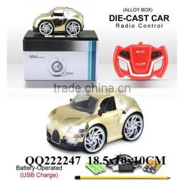 1:28 4 Function R/C plated metal car with light & batteries & USB charger,toys car for kids