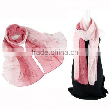 Two tone color emboidery own design silk scarf with Sequins