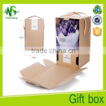 Simple brown kraft paperboard flower box with handle                        
                                                Quality Choice