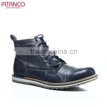 Navy burnished leather lace-up mens casual martin boots