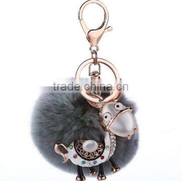 Wholesale big Rabbit Fur Ball Keychain with mule