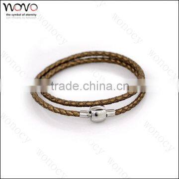 Double Layer Leather Cord Bracelet With high quality stainless steel buckle