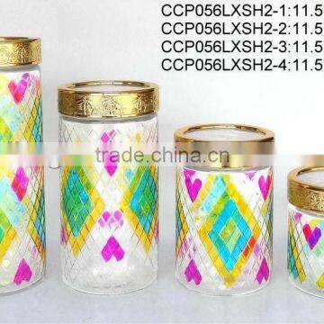 CCP056LXSH2 hand-painted glass jar with plastic golden lid