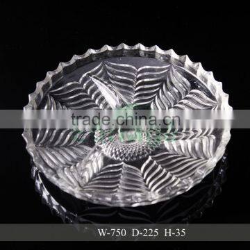 grand clear metasequoia leaves embossing glass dessert plate for dinner