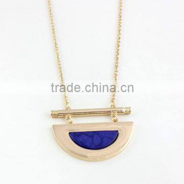 2015 Newest Short Gold Metal Half Round Natural Stone Necklace