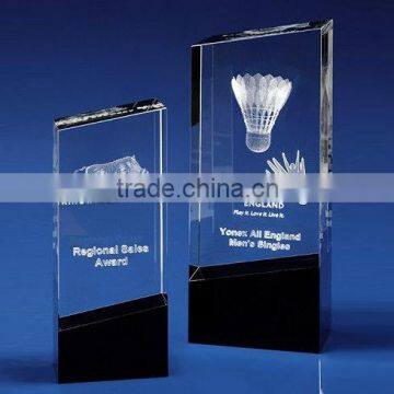 Crystal rectangle block with black base crystal awards engraved logo