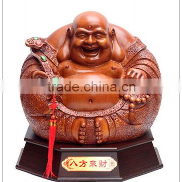 wooden color chinese big fengshui buddha statue , good luck buddha statue