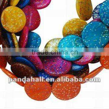 Spray Painted Glitter Lentil Shaped Shell Beads Strands(SHEL-R056)