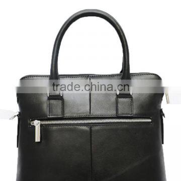 Special Design Men's Black First Layer Lambskin Leather Multifunctional Zipper Briefcase photo-6