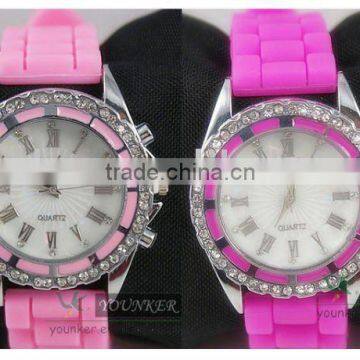 Silicone Rhinestone Sport Watch, Unisex Silicone Stainless steel Watch(Japan Movt Wateproof)