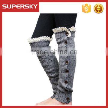 A-13 women button down knit boot socks knit leg warmers with buttons knee high lace trim leg warmers