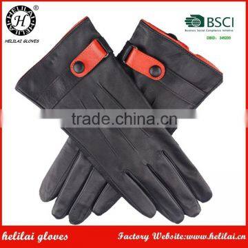 HELILAI brown sheepskin Lady Leather Gloves orange belt with belt Gloves