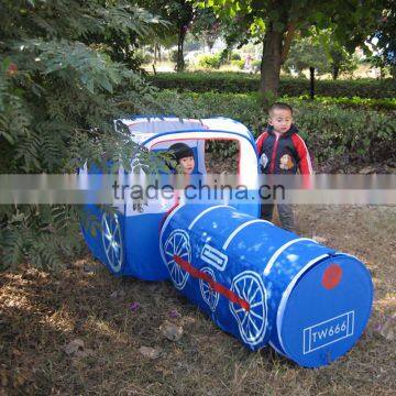 Funny kids playing cartoon train tent