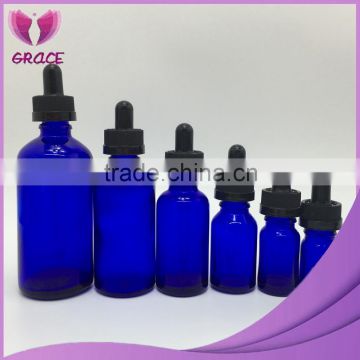 Factory supplier 10ml ,15ml,30ml, 50ml eliquid blue glass dropper bottle with child proof cap