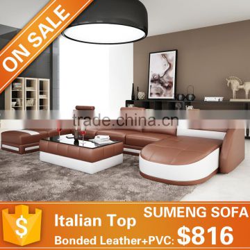 ON SALE fabulous Foshan shunde leather couch sofa with two chaise                        
                                                Quality Choice