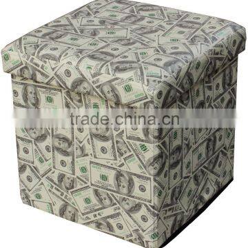 USA Dollar Printed PVC Folding Storage Ottoman