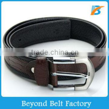 Beyond Men's Brown Genuine Calfskin Leather Dress Belt Decor with Embossed Crocodile Pattern