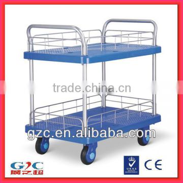 300kg Load Capacity Two Tier Mute Trolley Hand Cart with Guardrail