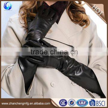 2016 simply style women wool lined black long sheepskin leather touch gloves