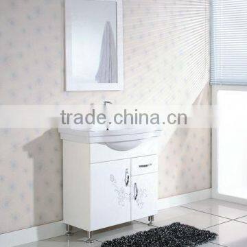 floor standing PVC/MDF bathroom vanity with mirrored cabinet