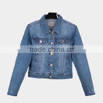 Wholesale Long Sleeve Navy Blue Denim Jacket Women