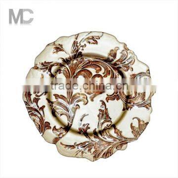 Wholesale Cheap Wedding Gold Silver Embossed 13 Inch Glass Charger Plates
