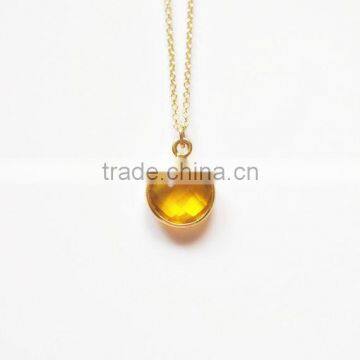 Round faceted Citrine gemstone gold plated silver necklace