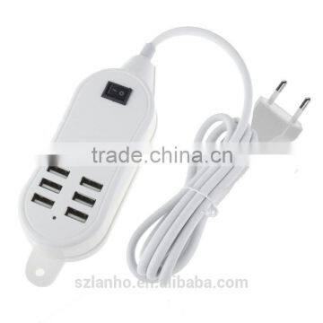 2016 new wholesale 6 Ports USB Wall Charger Socket Power Adapter 100-240V with 1.5M Cable