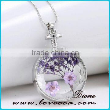 2016 FASHION Wholesale Round Glass Locket Pendant Organic Dried Flower Necklace photo-6