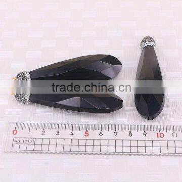Black Crystal Glass Drop Pendant, Crystal Paved Caps Gem Jewelry Pendant photo-3